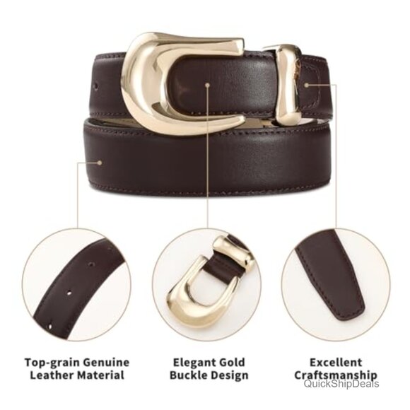 Genuine Leather Belt With Gold Metal Buckle For Women main image 6